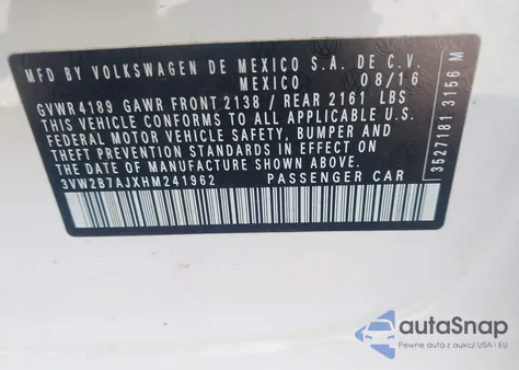 2017 Volkswagen Jetta 1.4T S из США, поврежденный, VIN 3VW2B7AJXHM241962